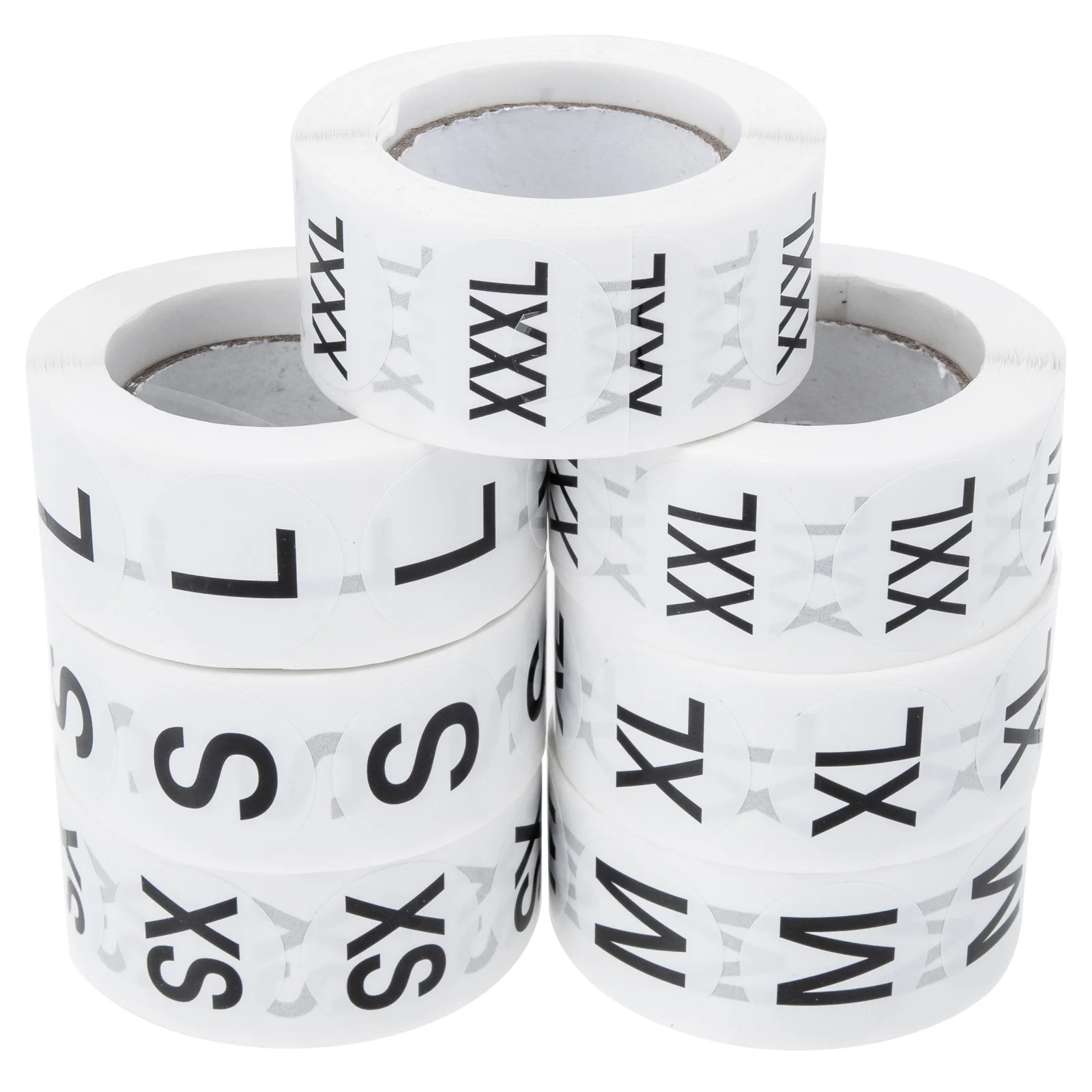 

7 Rolls Round Size Label Stickers Self-Adhesive Coated Paper Clothing Tags for Tshirt -XXXL Easy Organize Wardrobe Small