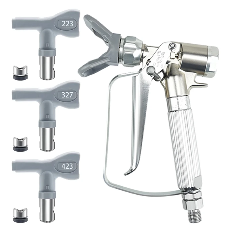 NONE XTR5 und XTR 7 Airless-Spritzpistole für 500 Bar Spritzlackierarbeiten, runder Griff, 4-Finger-Auslöser, robuste graue Airless-Düsen 5
