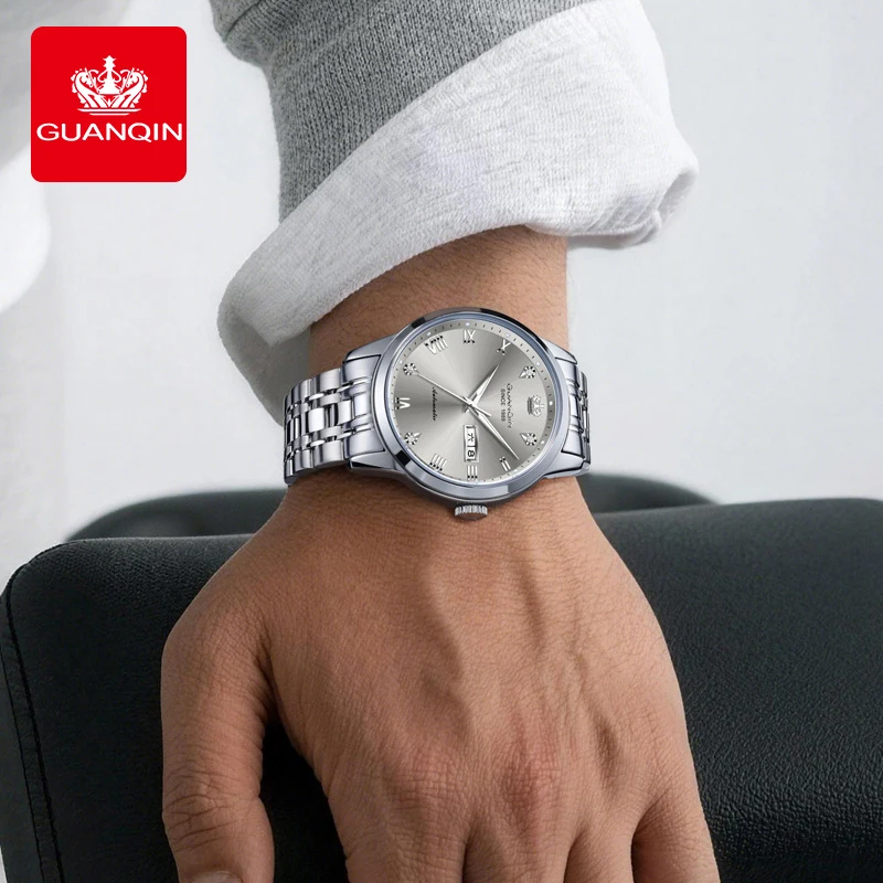 GUANQIN Men's Watches Business Fashion Stainless Steel Waterproof Original Brand Automatic Mechanical Wristwatch Luminous 16539