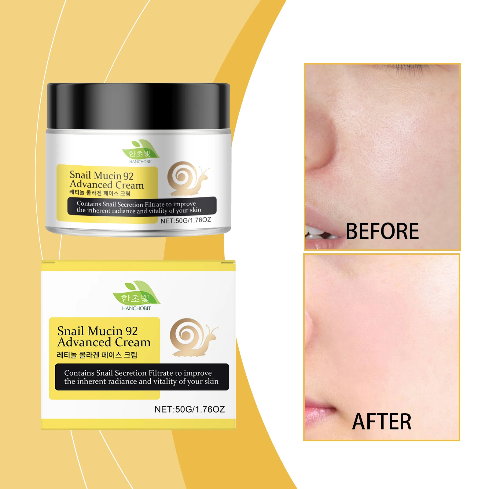 50g/1.76oz - Korean Skincare with Snail Secretion Filtrate, Retinol & Collagen - Hydrating, Anti-Aging Face Cream for Wrinkles