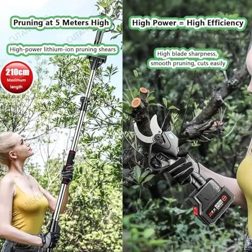 Upgraded Electric Pruning Shears,Heavy Duty Electric Pruner 3 Inch Cutting Diameter with Telescoping Pole 4.2-7.1ft Brushless