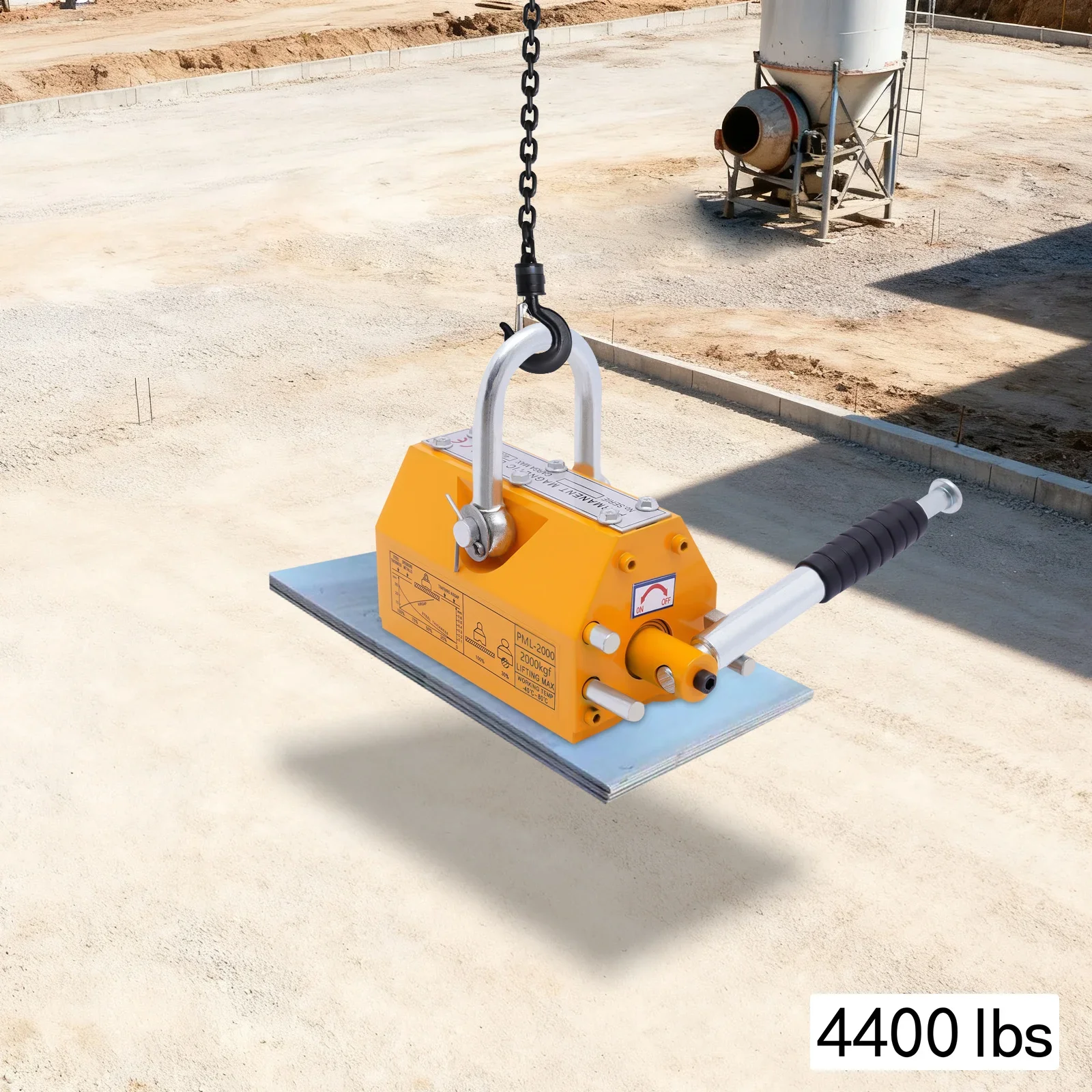 رافع مغناطيسي 4400 رطل/2000 كجم سعة السحب، فولاذ، مغناطيس رفع النيوديميوم مع إطلاق، مغناطيس رفع دائم عالي التحمل #3