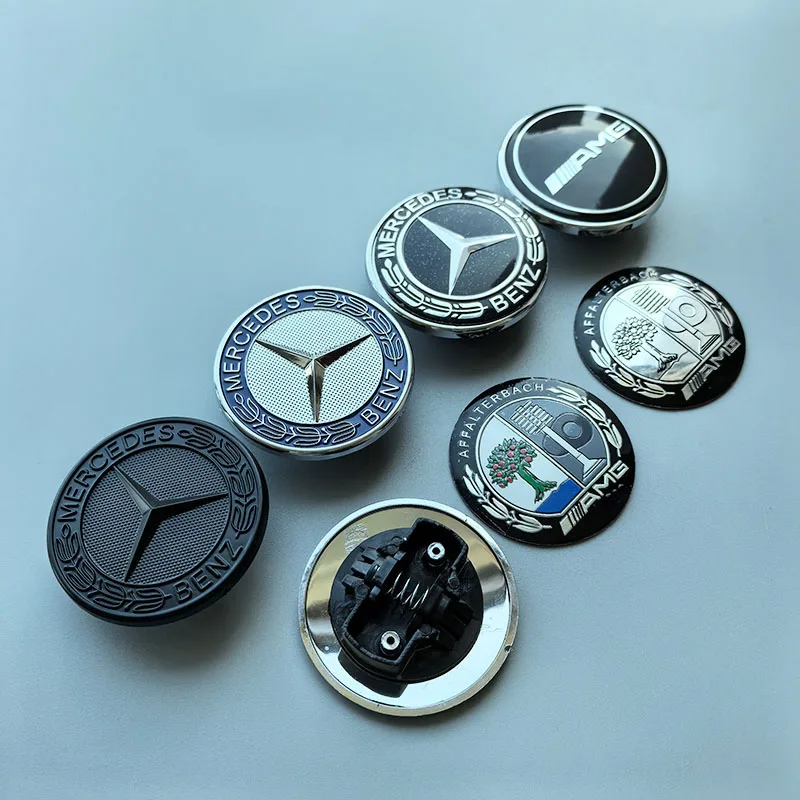 

56mm ABS Spring Base Hood Cover Car Emblem Cap Head Bonnet Badge for Mercedes Benz AMG Apple Tree Blue Black Wheat Star B Logo