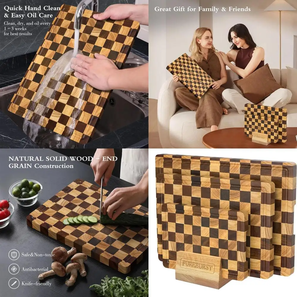 Placas de cortar de nogueira e borracha antiderrapantes, conjunto com ranhura guia para cozinha, perfeitas para cortar carne, frutas e legumes