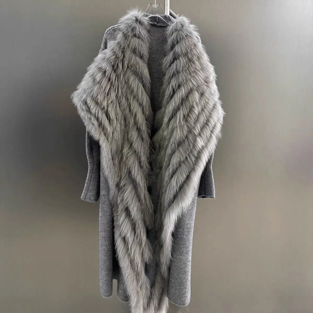 Autumn Winter Clothing New Haining Fur Coat Hair Collar Knitted Cardigan Sweater Women's Long Designer Style