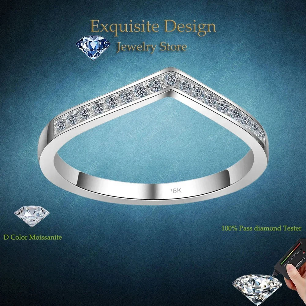 

Exquisite Design V Shaped 0.14ct Moissanite Ring for Lady, Designer Jewelry 18K WhiteGold Party Office Lady Classic Popular Ring