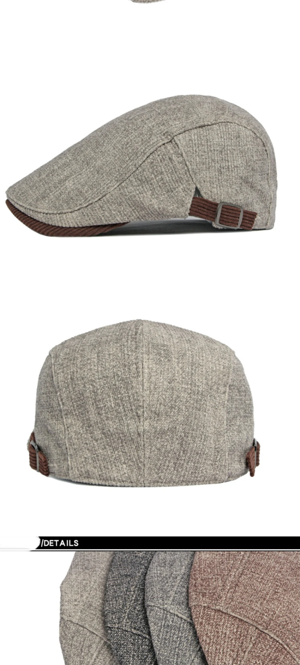 HT4090 Baskenmützen für Männer und Frauen, Vintage-Künstler-Malermütze, Unisex, verstellbare Ivy-Flachmütze, warme Herbst-Winter-Baskenmütze – Detail 9