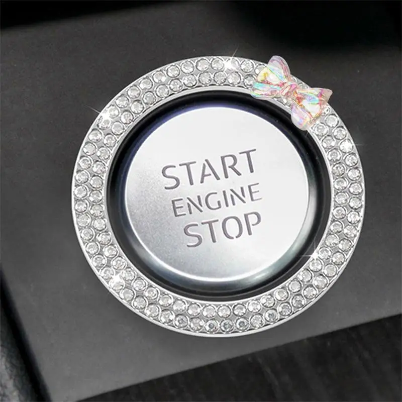 Car Engine Start Stop Decoration Ring Rhinestone Design Push To Start Button Ring Car Ignition Button Decoration Ring Start