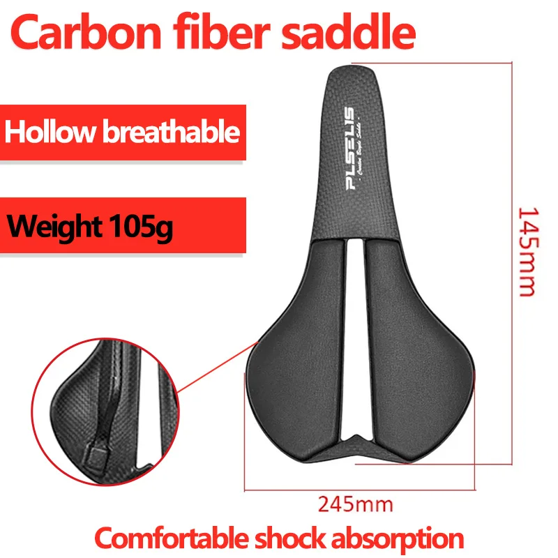 Carbon Fiber Saddle Hollow Breathable Bicycle Saddle Men Women MTB Ultralight 105g Road Bike Seat Comfort Shock Absorption Black