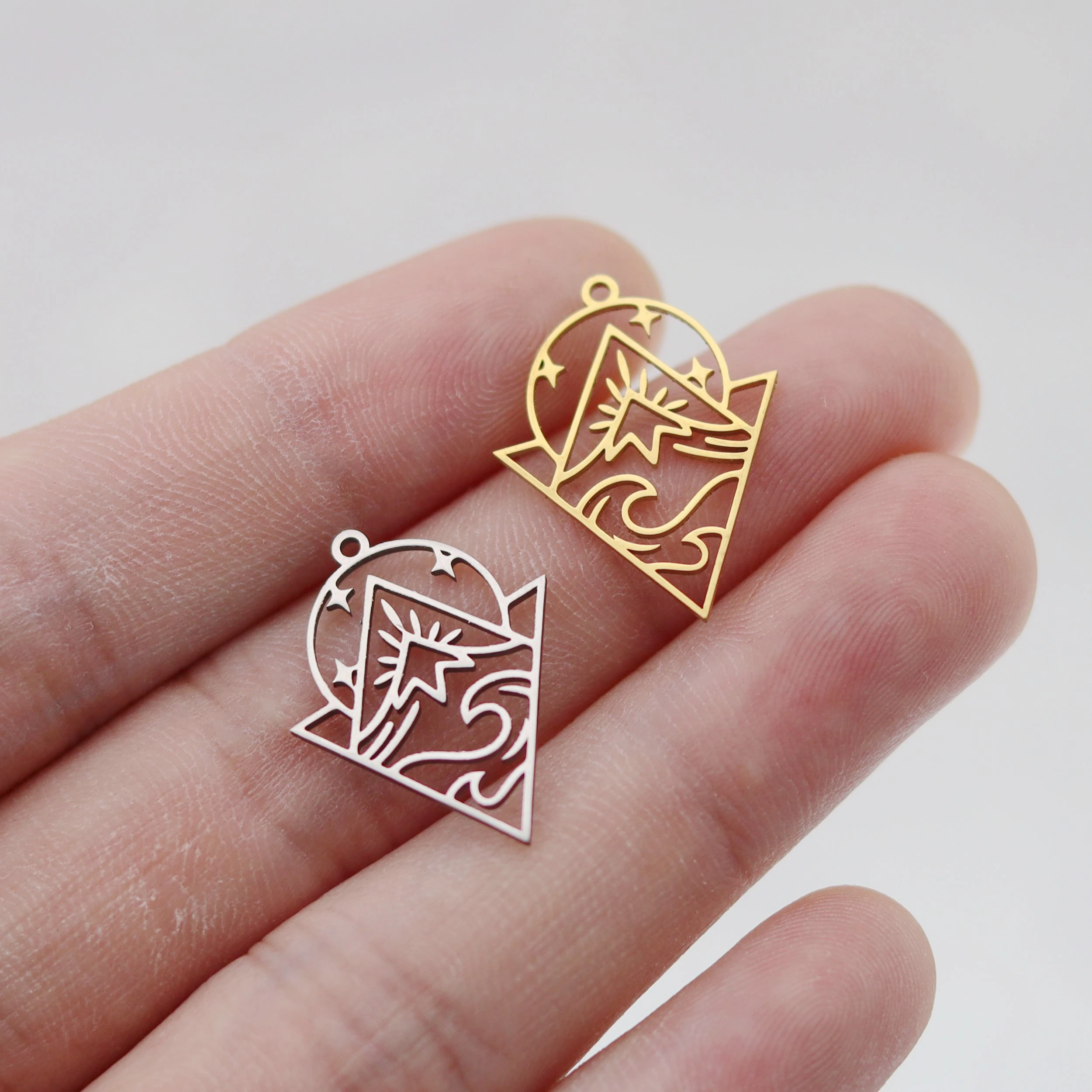 3Pcs Star Moon Charms Stainless Steel Pentagram/Astral/Cloud/Crescent Kitten/Sun Pendant DIY for Earring Bracelet Jewelry Making