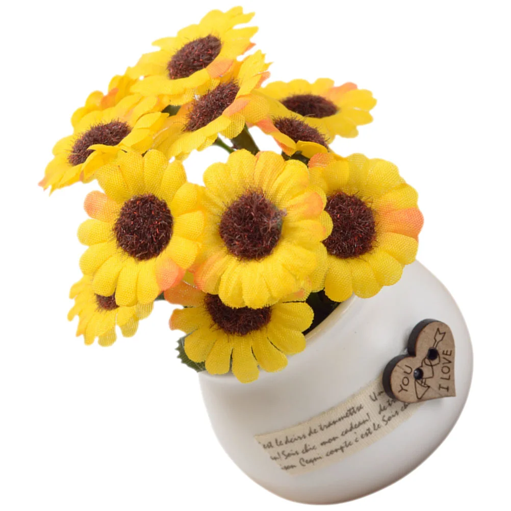 

Artificial Sunflower Ornament Plants Indoor Table Centerpiece Silk with Pot Pots