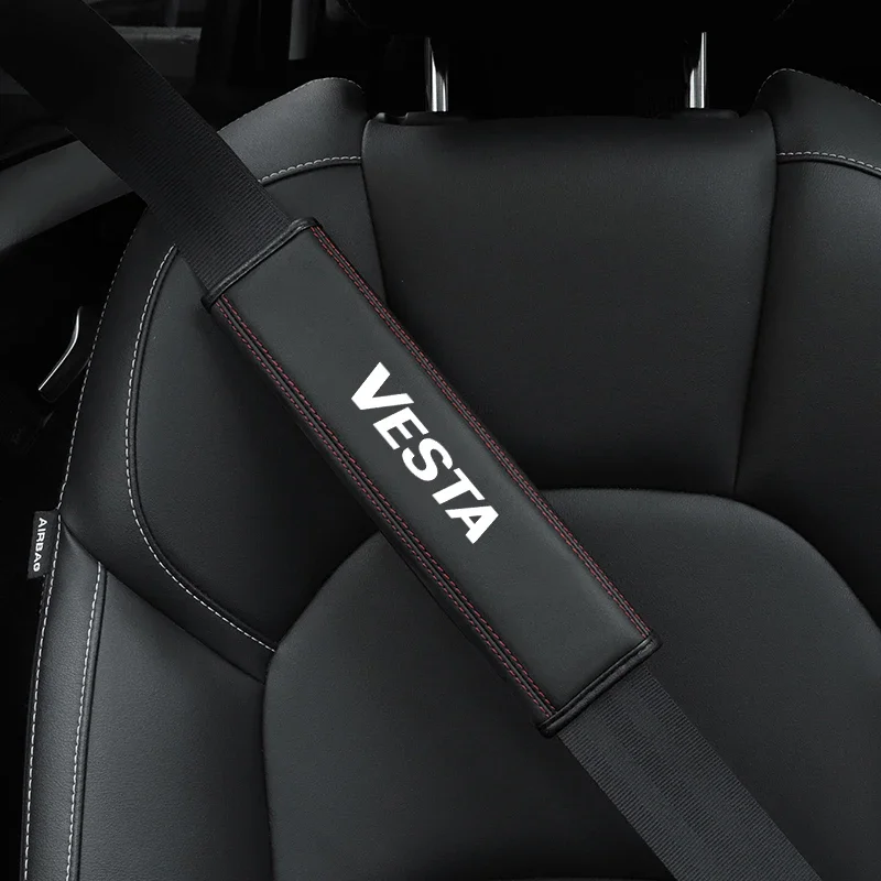 

For lada-VESTA 1pc Cowhide Car Interior Seat Belt Protector Cover For lada-VESTA 1car Auto Accessories