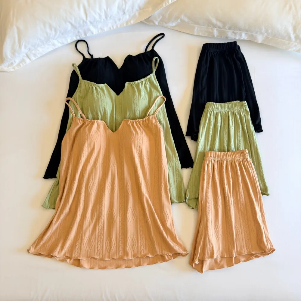 Thin Chest Pad Women's Pajamas Set Summer Sleepwear New Sleeveless Top and Shorts Homewear Two-Piece Soft Pyjamas Loungewear