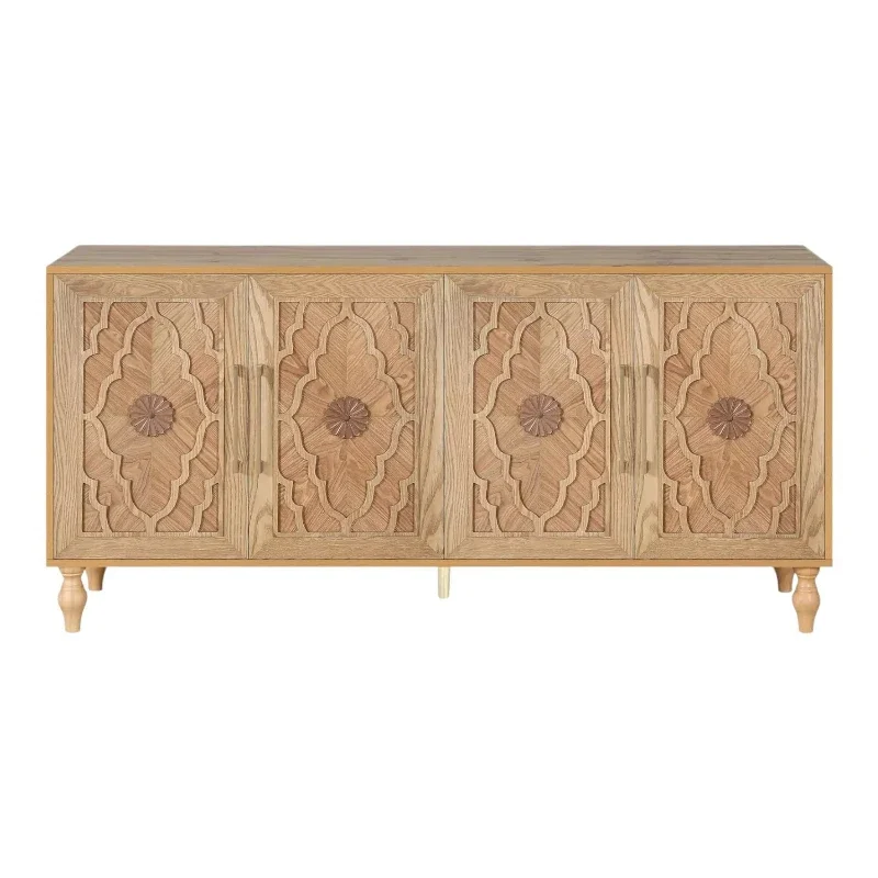 

Natural imitation carved geometric sideboard with four doors