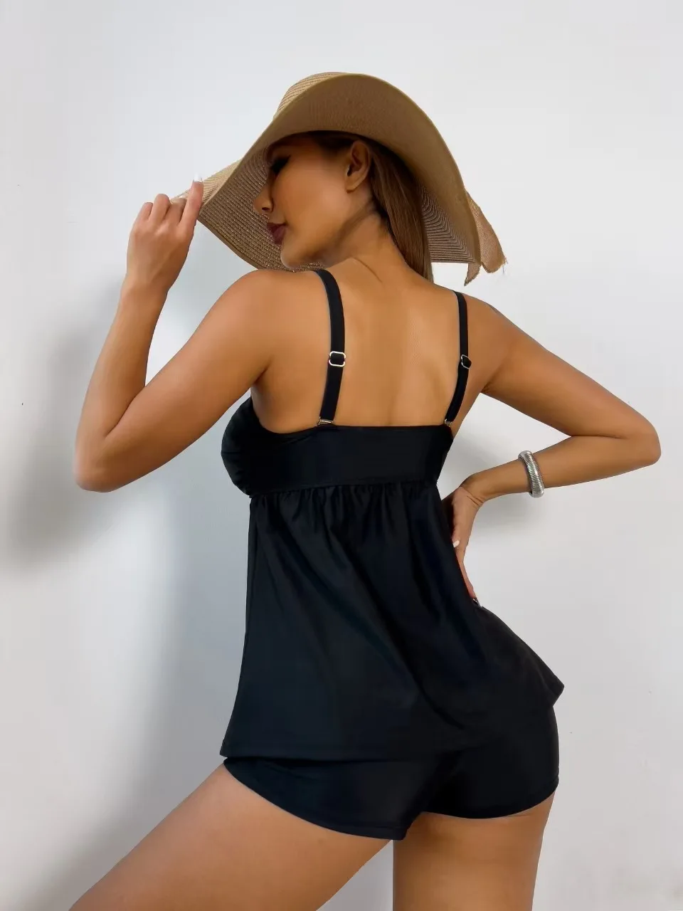 2026 Women's Boyleg High Waist Tummy Control Modest Two Piece Bikini Set Push Up Tankini Swimwear Beach Vacation Shorts Swimwear