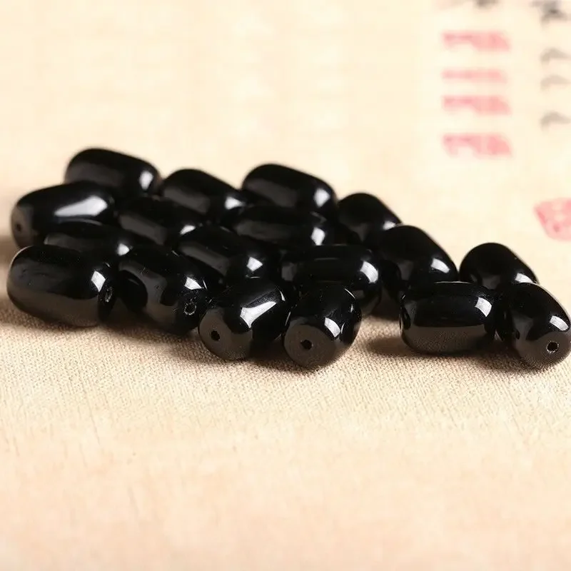 Natural black agate barrel beads