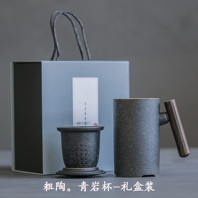 

Tiktok The Same Kind Of Qingyan Wooden Handle Ceramic Mug Tea Cup Teacher S Day Practical Gift