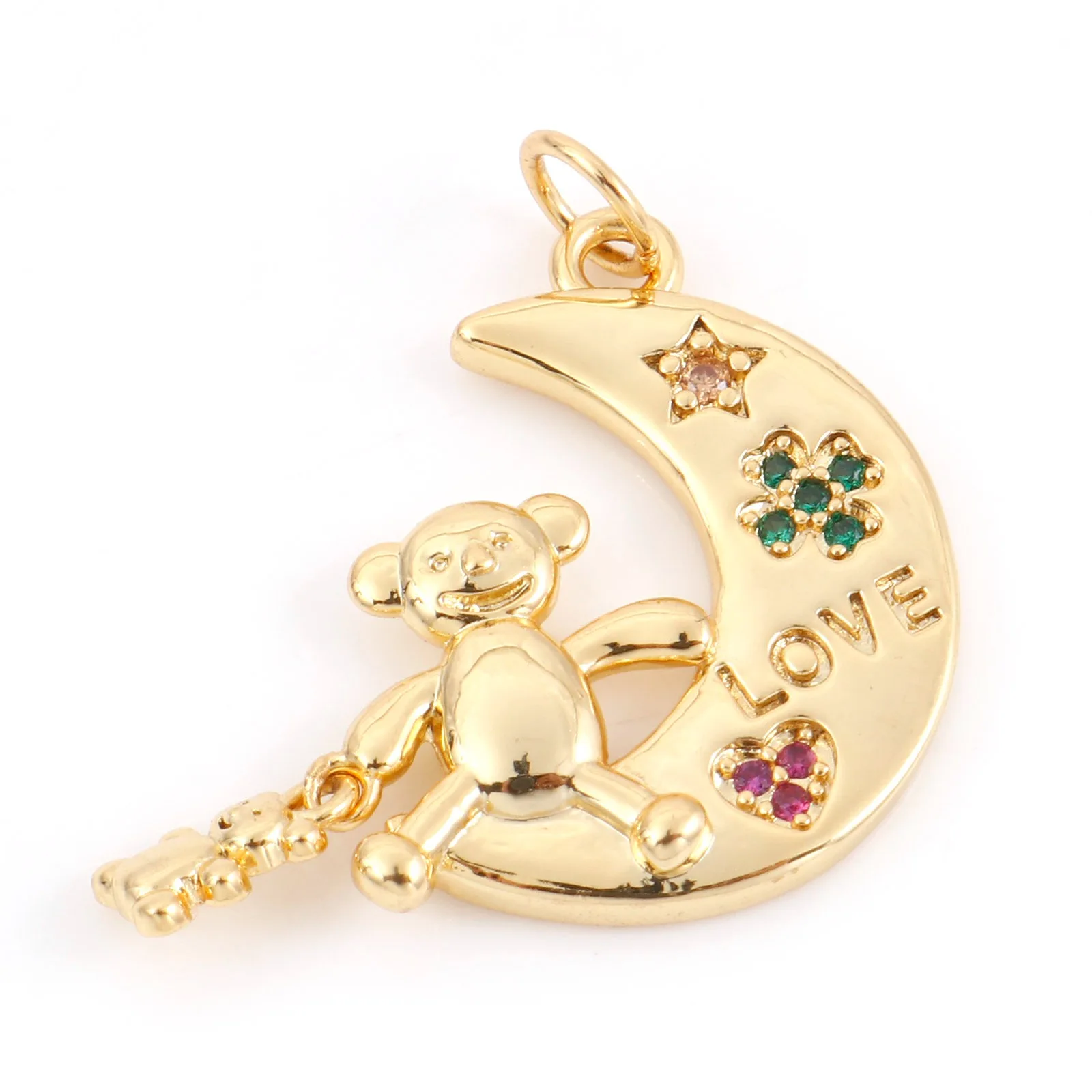 1pc Messing Charms Gold Farbe Bär Tier Mond Mikro Pflastern Mehrfarbige Strass Anhänger DIY Machen Halskette Frauen Partei Schmuck – Detail 10