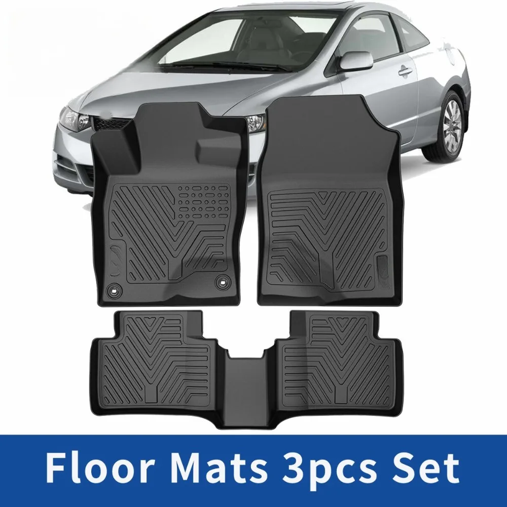 3Pcs Car Floor Mats for 2016 - 2021 Honda Civic All Weather Anti-Slip TPE Liners