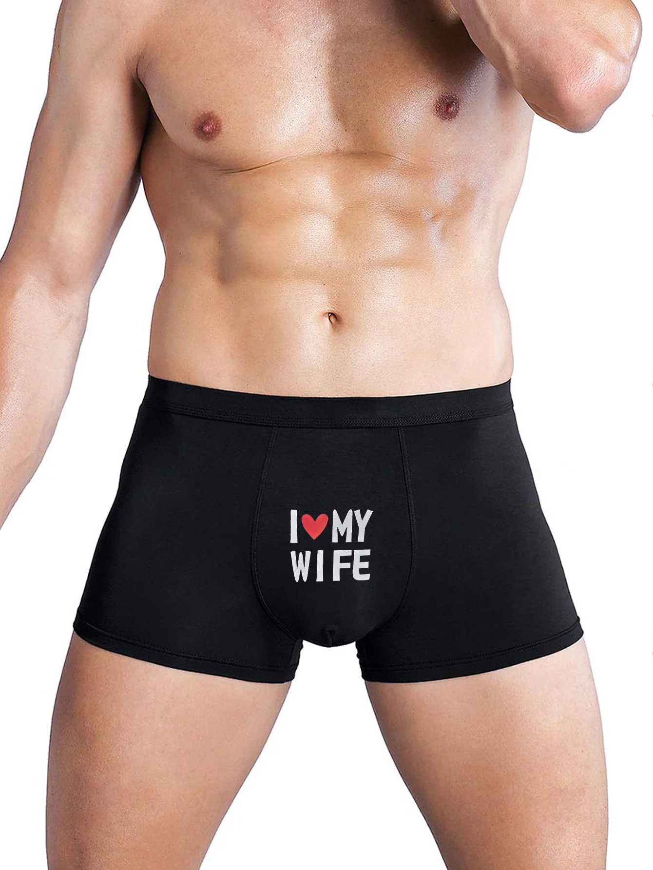 Varsbaby Luminous Panty for Men Big & Tall Performance No Fly Boxer Brief with I love wife Print Underwear Glow-in-the-dark