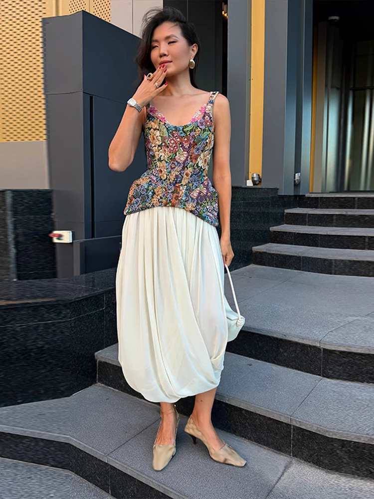 Elegant Lady Corset Printed Cinched Waist U Neck Sleeveless Zipper Suspender Female Top Summer Party Chic Tank 2026