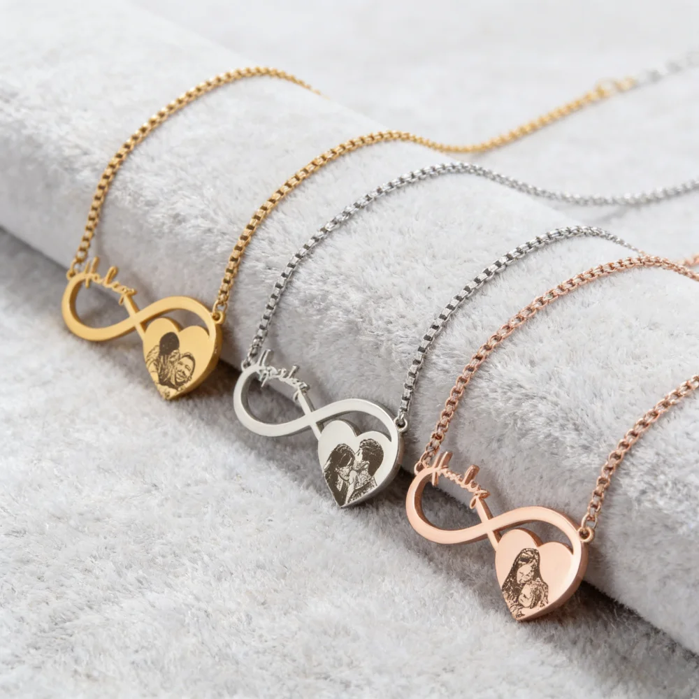 

For Women Stainless Steel Customized Pendant Necklace Customized Name Image Infinity Necklace Personalized Heart Jewelry Gifts