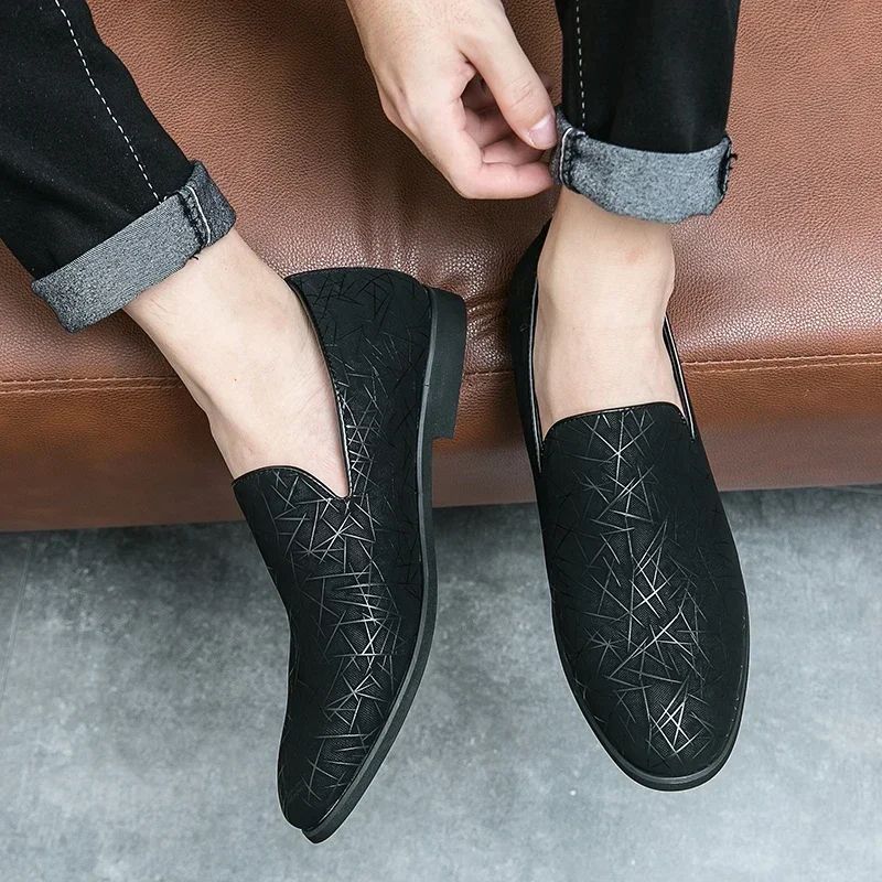 New Black Men Loafers  Shoes  Round Toe Slip-on Party Men's Formal Shoes Pu Leather  Size 38-46 Men Dress Shoes