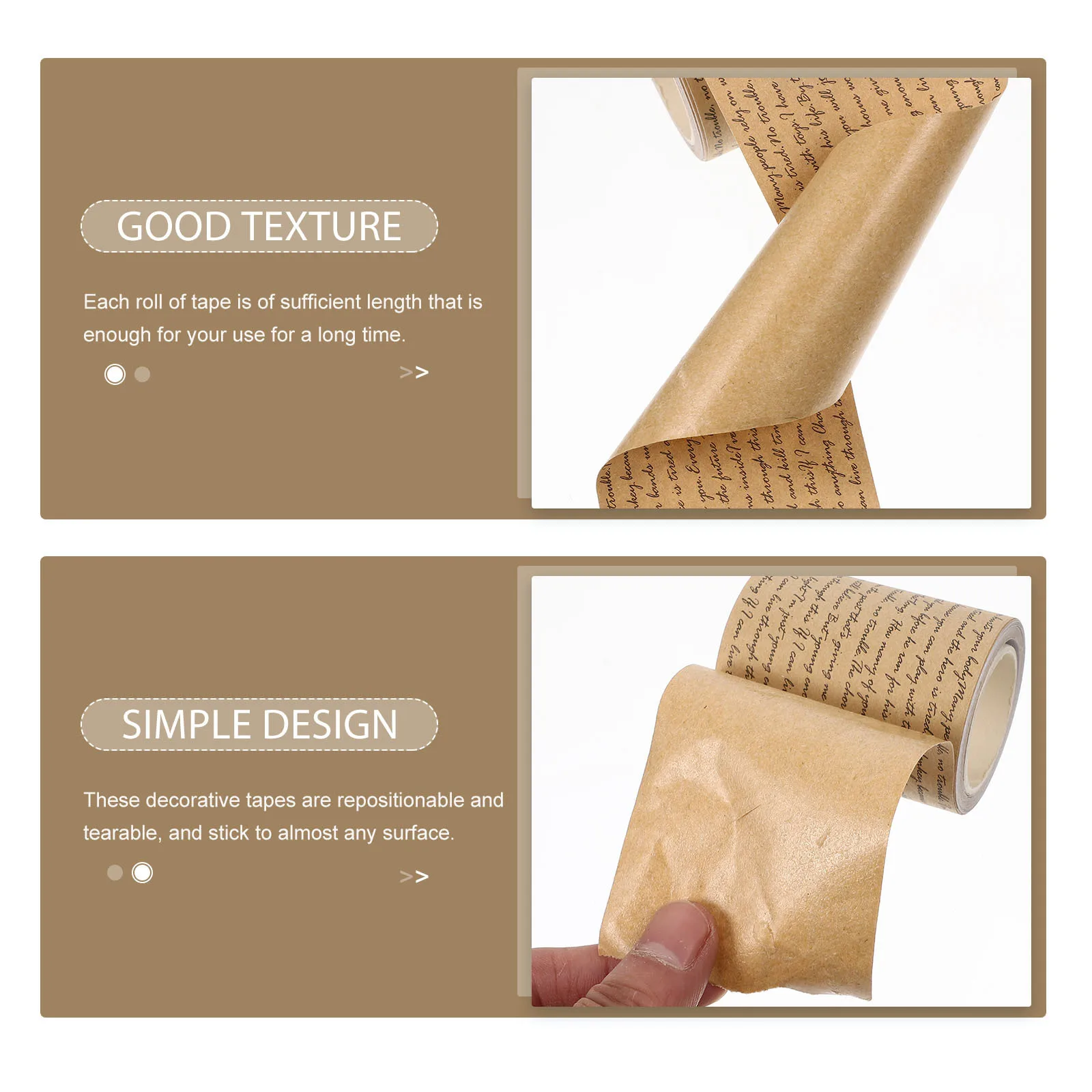 

2 Rolls Kraft Paper Tape Vintage Style Decorative Adhesive Tape For Diy Scrapbooking Journals Notebooks Stationery Craft