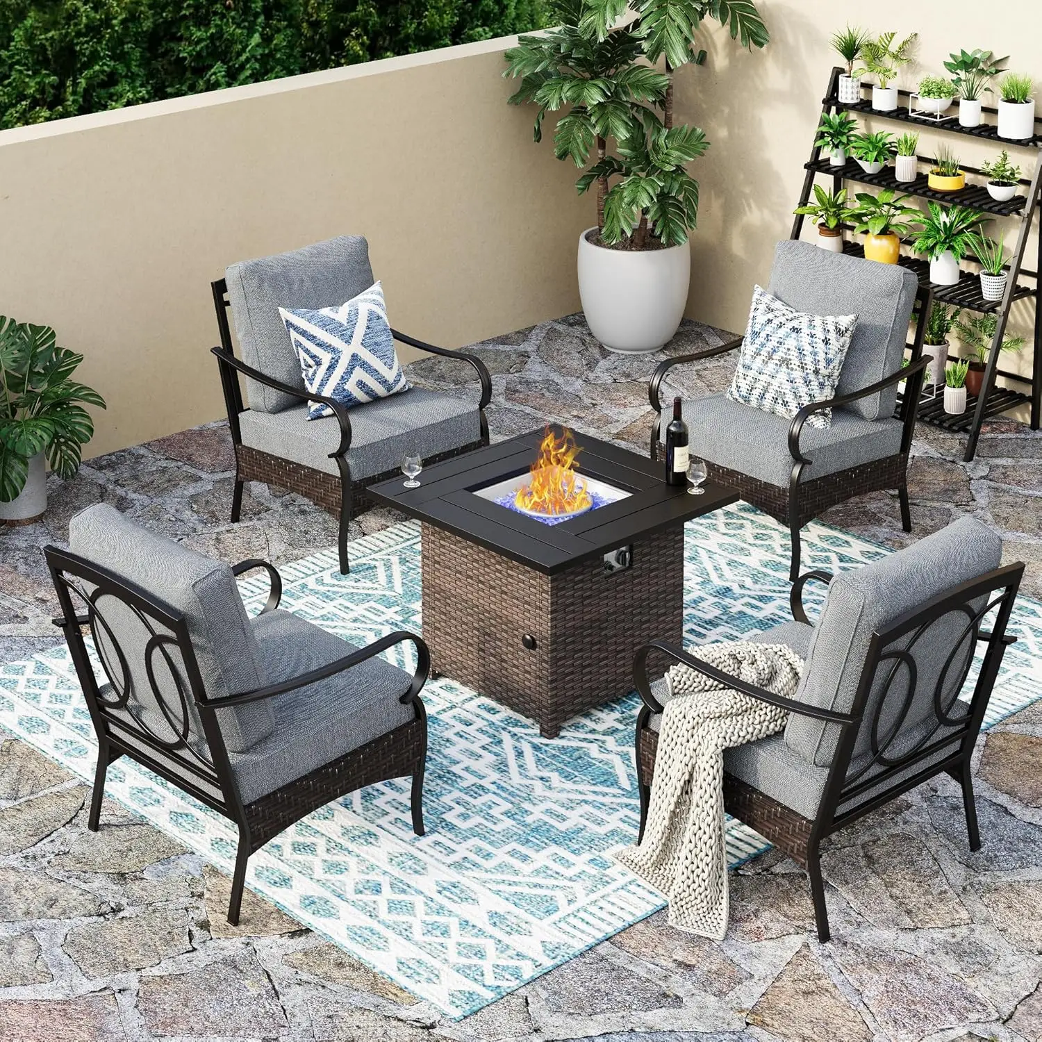 ！@Dwoo Outdoor Garden Conversation Set Outdoor Chairs Table Combination Set Patio Furniture Set With Fire Pit Table