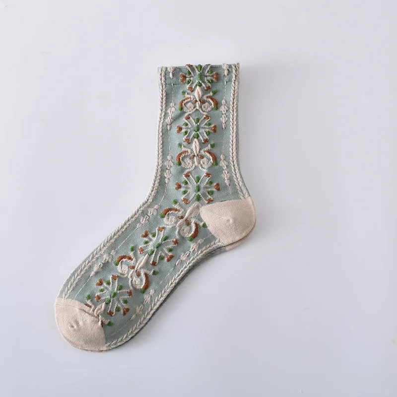 5/10 Paar Damen-Socken mit Retro-Aufdruck, mittellang, Blumenmuster, schweißableitend, atmungsaktiv, weich, bequem, Sport- und Freizeitsocken ﻿ – Detail 11