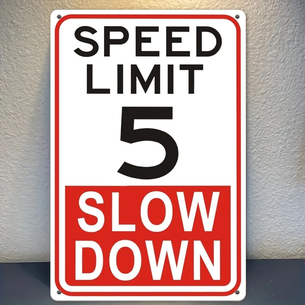 [Vintage Metal Speed Limit Sign] 1pc Vintage Metal Speed Limit 5 Slow Down Sign - 8x12 Inch Retro Wall Decor for Home, Garage
