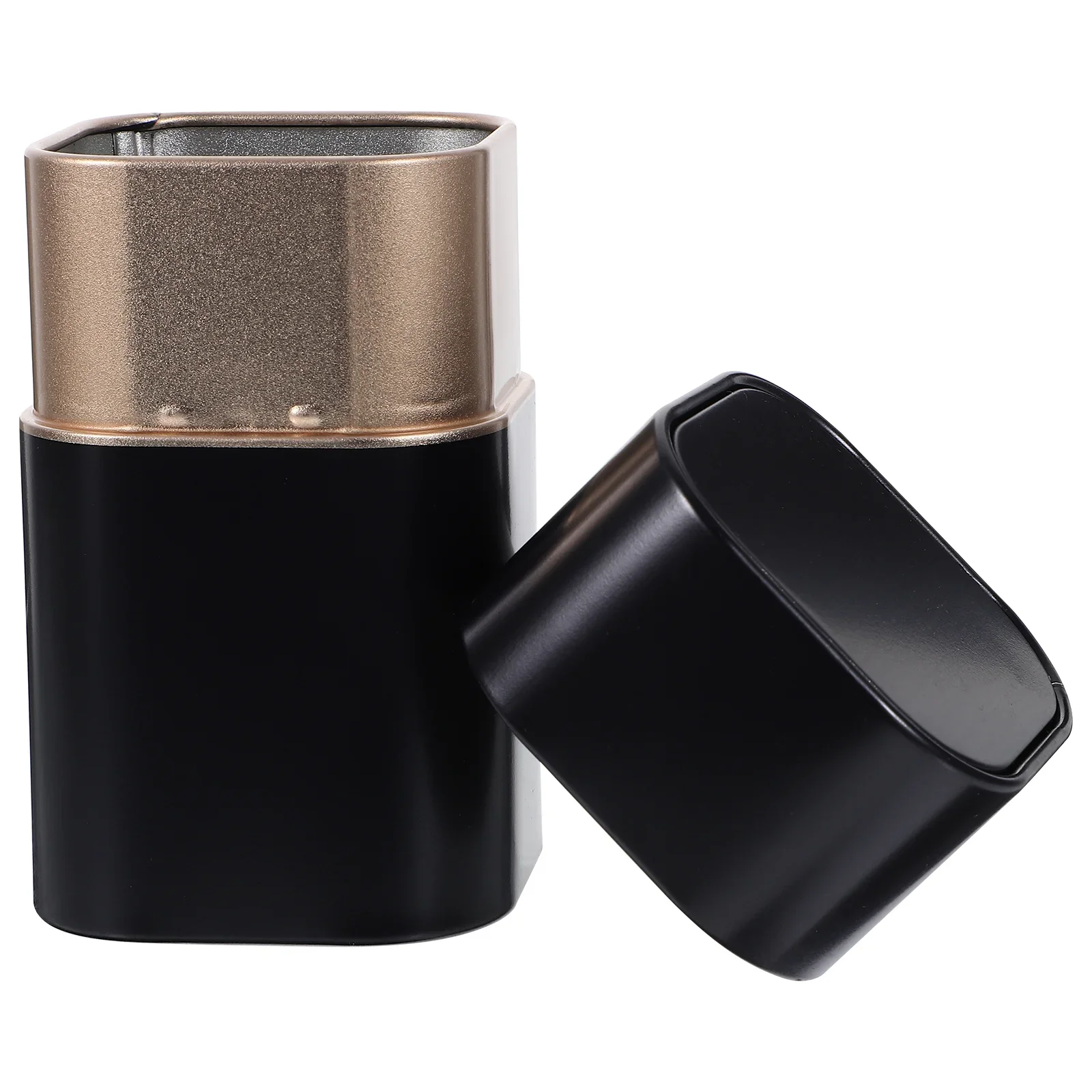 

2 Pcs Tea Canisters Tin With Lid Candy Jar Metal Container Jars Black Tinplate Holder Coffee Bean