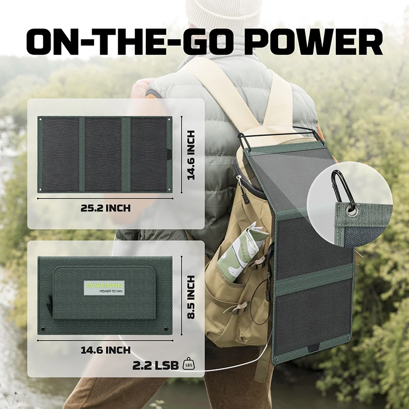 POWERWIN PWS30 33W Foldable Solar Panel for Camping, Hiking, Backpacking, Phone Charger, USB C, Power Bank, Outdoor