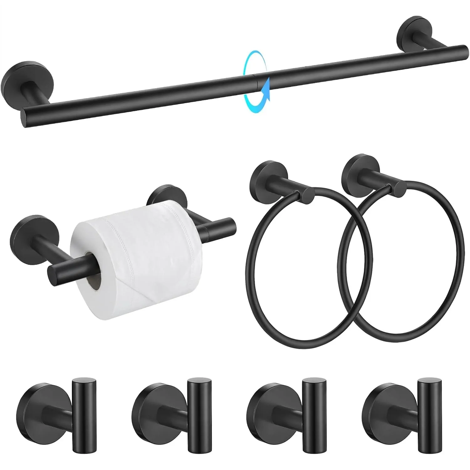 

8-Piece Bathroom Hardware Set Matte Black SUS304 Stainless Steel Towel Bar 23.6 Inch Wall Mounted Accessories Kit