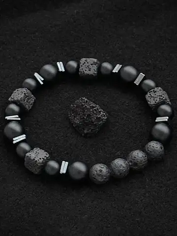 Natural Matte Black Onyx with Cube Lava Bracelet,Balance Bracelet, Natural stone Bracelet,gift for man/boyfriend,1pc