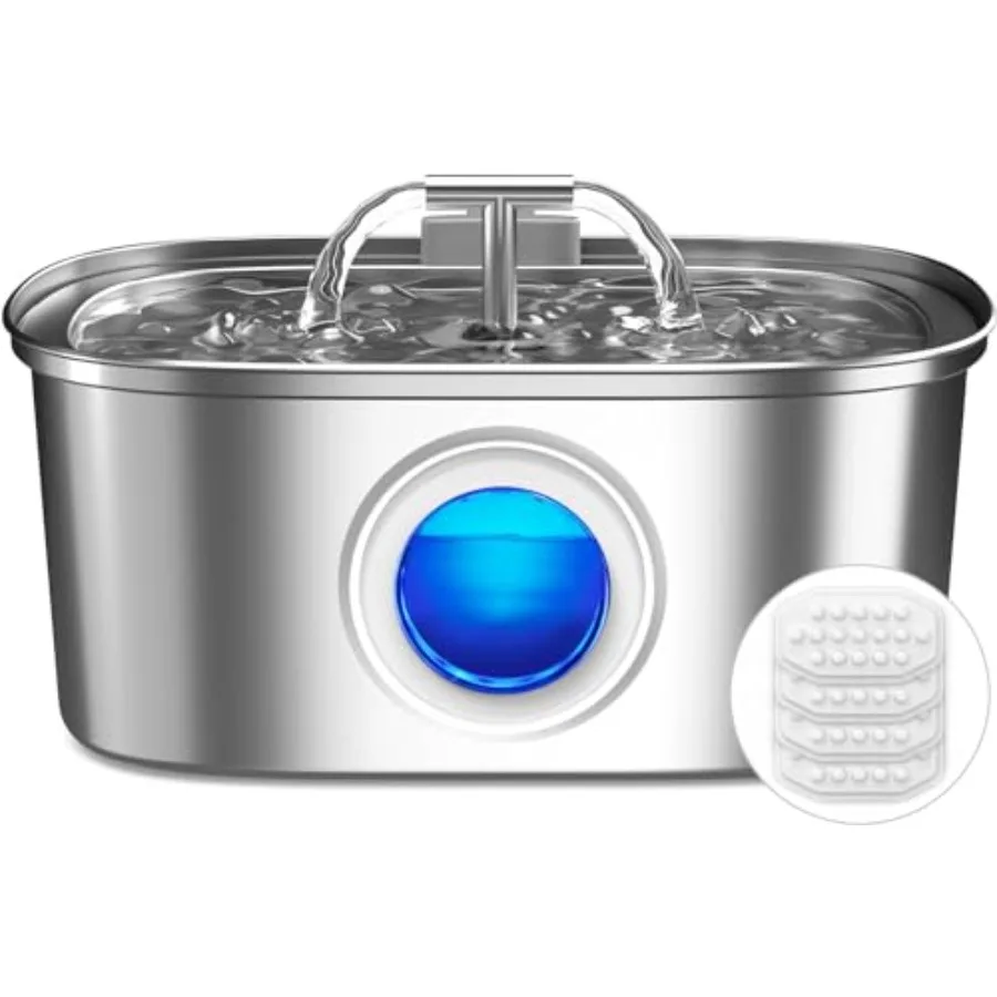 

Фонтан-поилка для кошек из нержавеющей стали: 3,2 л (108 унций) с фильтром – для использования внутри помещений – Au