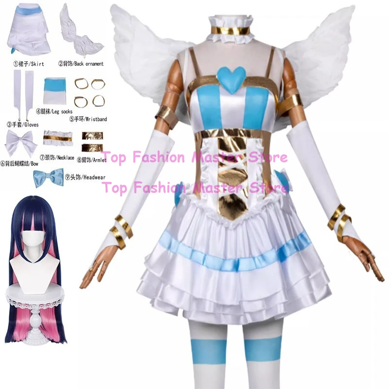 

Panty & Stocking Cosplay Dress Anime Anarchy Garterbelt Costume Lolita Clothes Wig Angel Wing Halloween Party Outfit for Woman