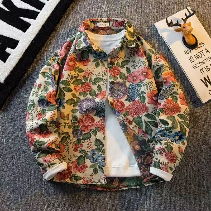 

2025 Autumn New Men's High Quality Single breasted Collar Fashion Trend Pattern Jacket Coat