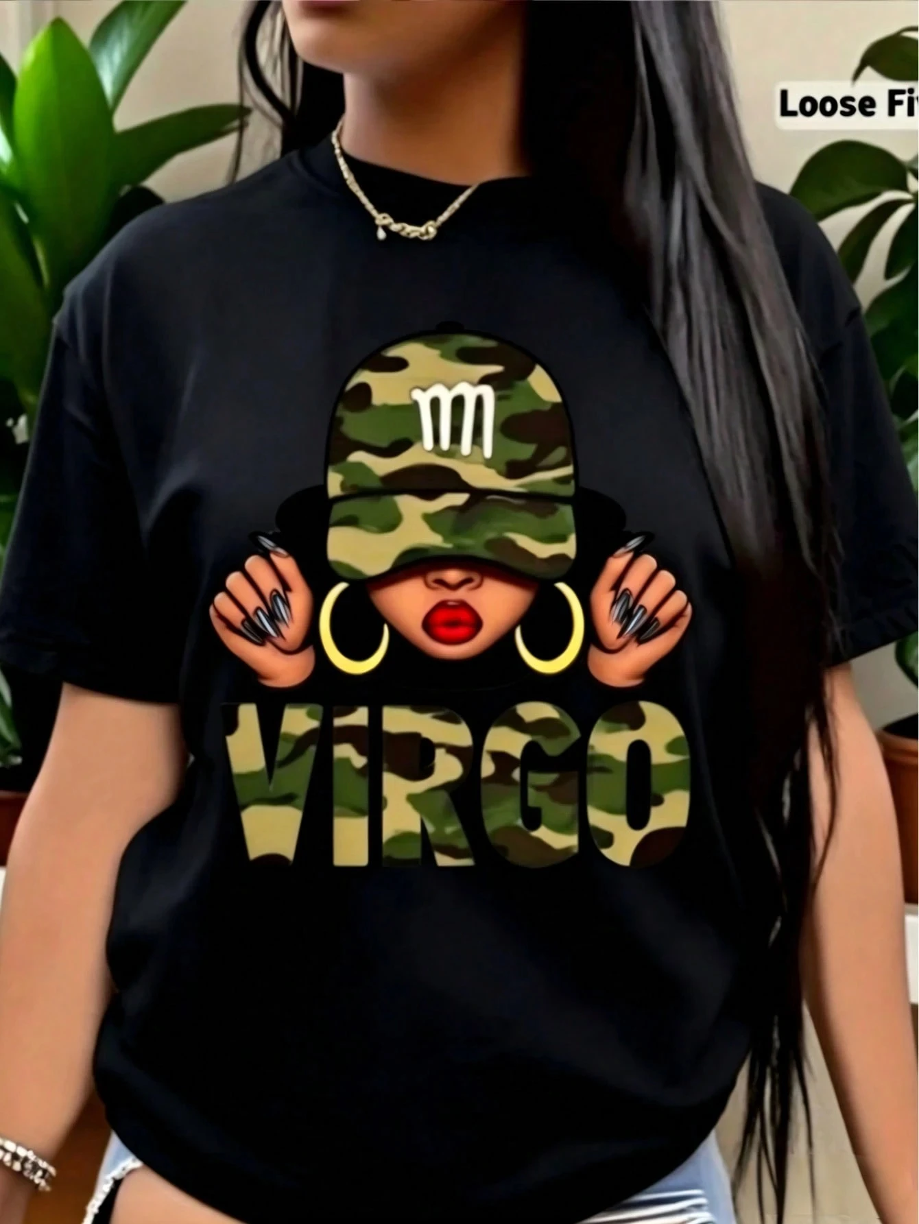 Women's Virgo Zodiac T-Shirt Oversized Short Sleeved Top with Virgo Symbol and Astrological Print Soft Round Neck Casual T-Shirt