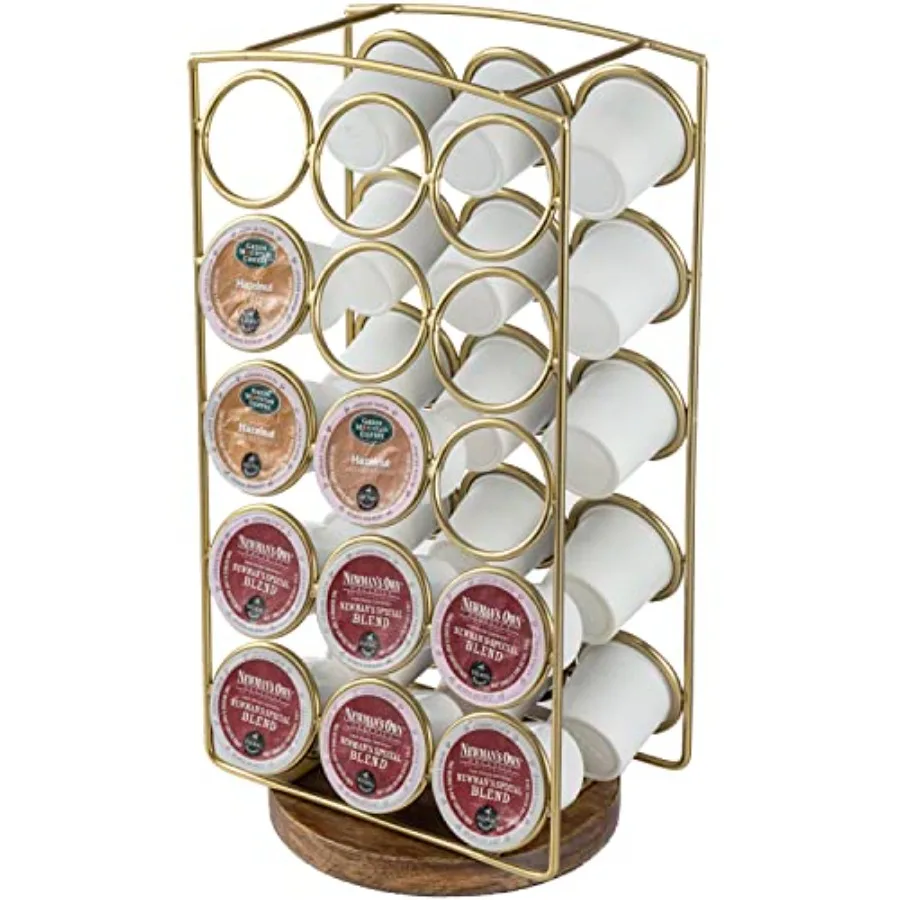 

Подставка для кофейных капсул MyGift Modern Brass Tone из металла с латунным покрытием и коричневого дерева манго - Настольный органайзер для кофейных капсул для кафе и бара