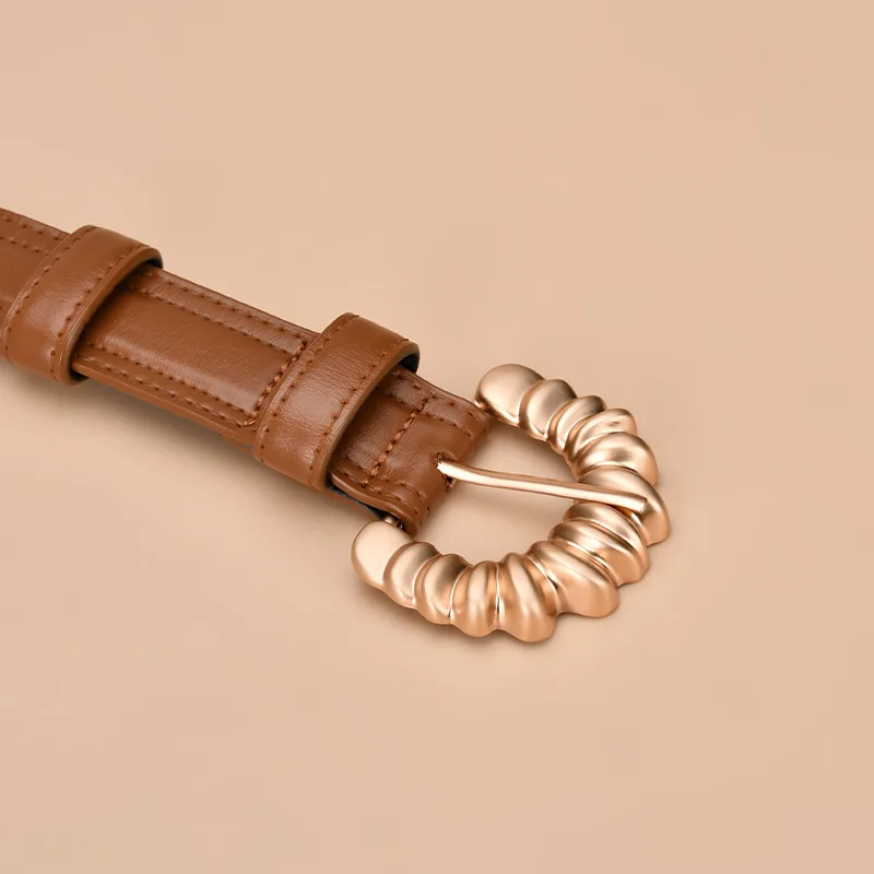 Women's belts, irregular letter buckles, simple belts, real cowhide, versatile women's belts