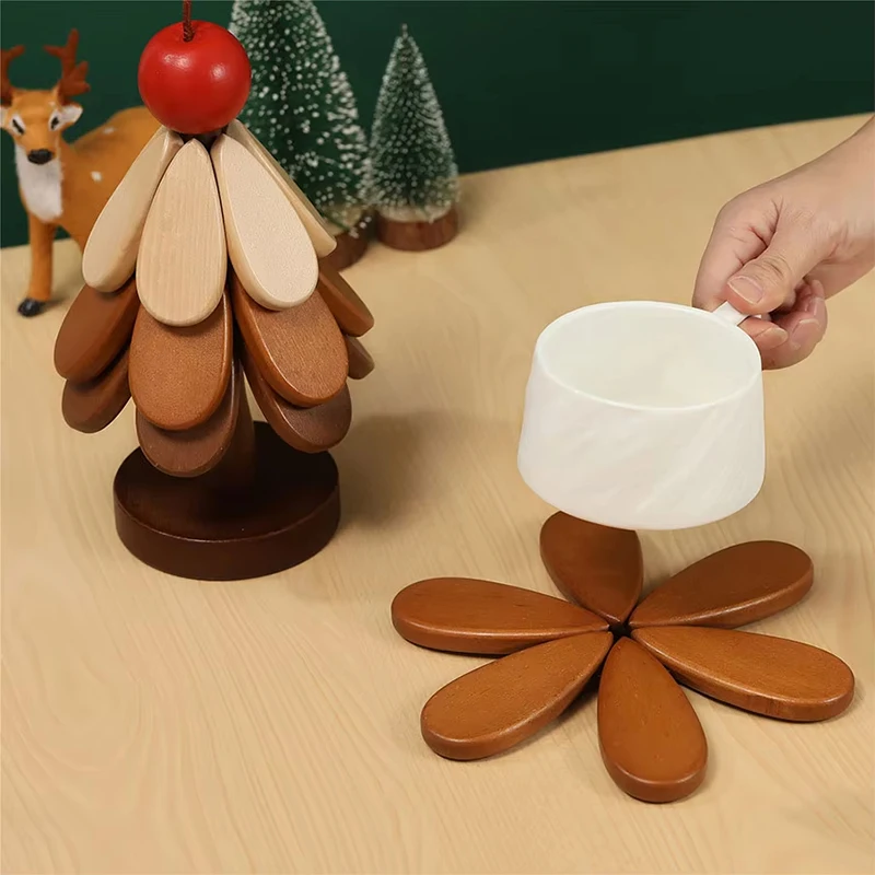 Posavasos  mara con forma  árbol  Navidad, estera  protección  escritorio, mantel individual creativo con aislamient