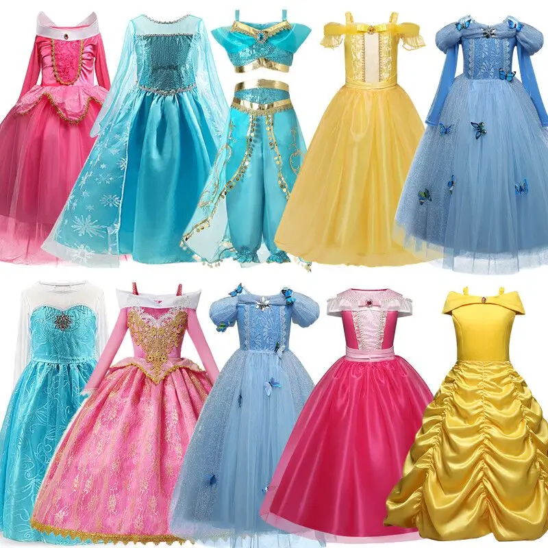 Cinderella Girl Costume Kids Belle Aurora Cosplay Clothes Summer Fancy Princess Dress Children Halloween Birthday Party Dresses