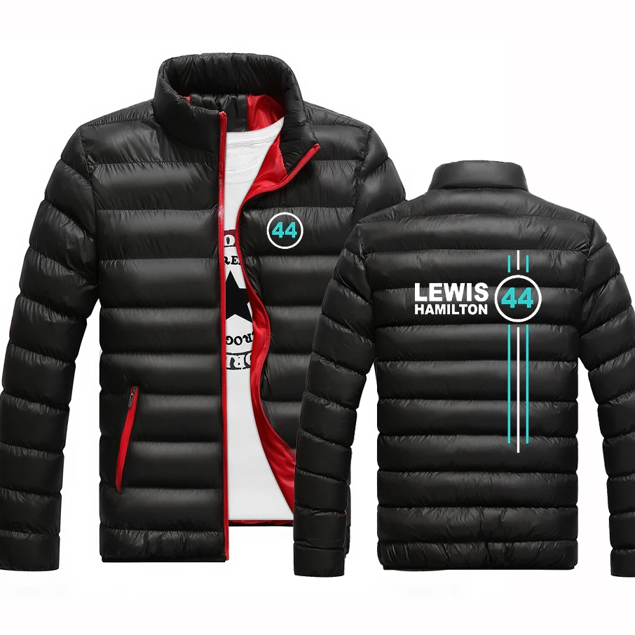 F1 driver lewis hamilton number 44 men's autumn and winter patchwork pattern four-color cotton-padded jacket hooded coat