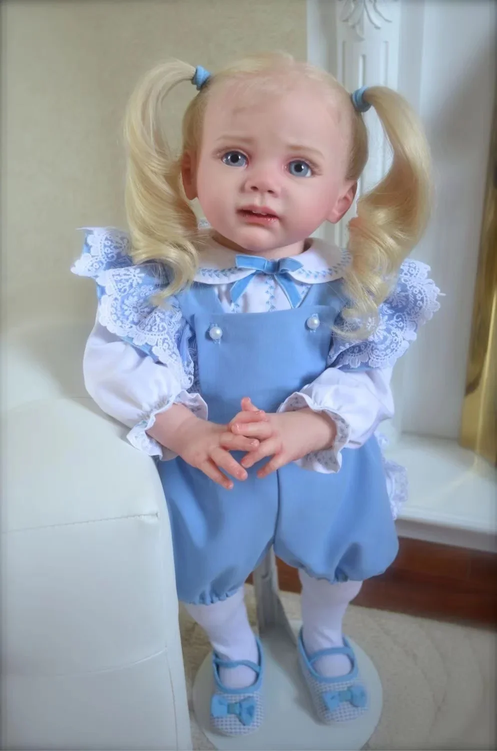 SINO-BB Customized Limnited Supply 25inch Reborn Baby Fritzi With Standing Legs Sweet Girl Hand-rooted Blond Hair Christmas Gift