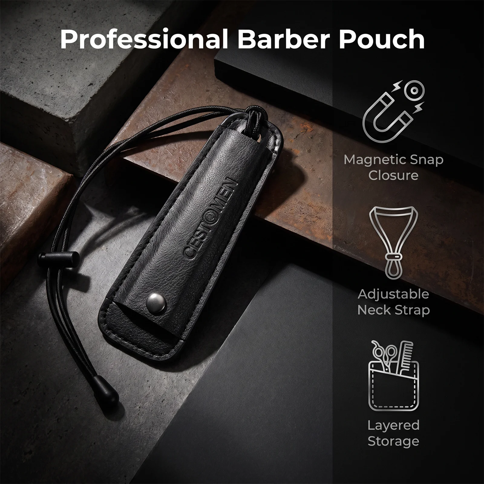 1Pc New Barber Scissor Neck Carry Holder PU Leather Pouch for Hair Scissors Comb Adjustable Lanyard Hairstylist Salon Accessory