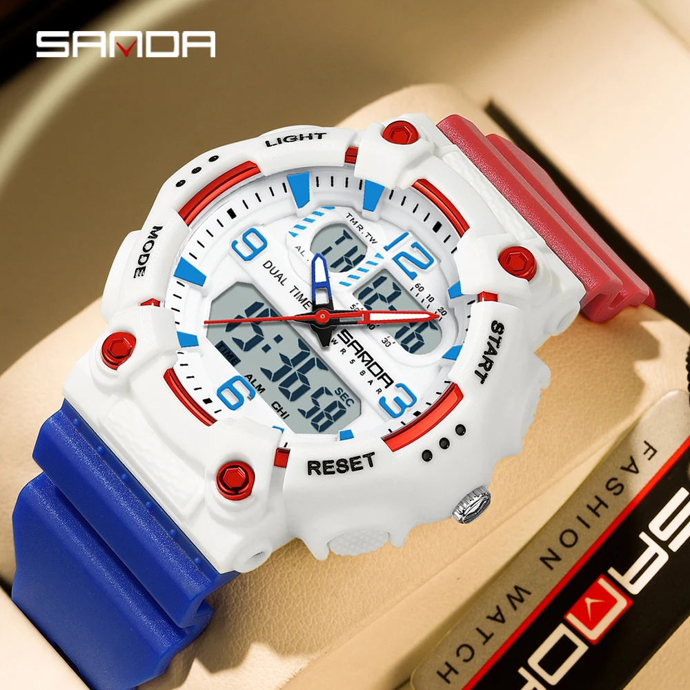 Fashion Sanda 6179 New Men's Sports Quartz Electronic Watch Black Technology Multi Functional Waterproof And Shockproof 2024