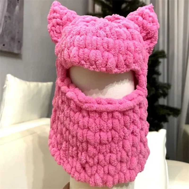 

Women Winter Balaclava Cap Halloween Party Funny cat Ears hat Creative Knitted Hat Men Warm Full Face Cover Ski Mask Hat