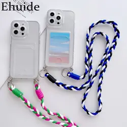 Crossbody Strap Case for iPhone 14 13 12 Mini 11 Pro Max X XR XS 15 7 8 Plus Braid Lanyard Neck Cord Soft Clear Card Slot Cover