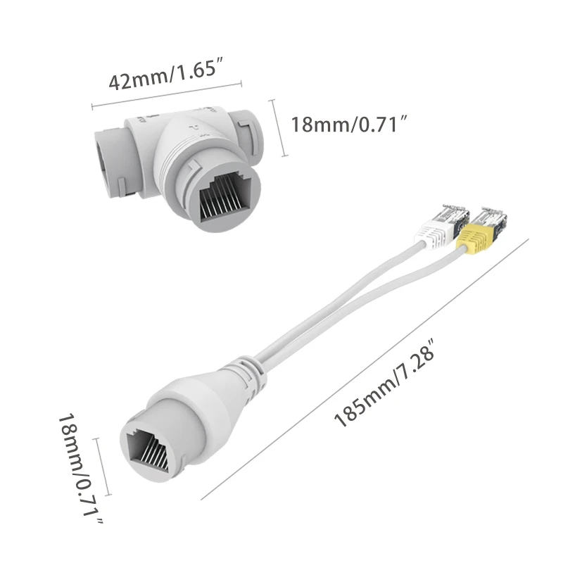 2-in-1 POE Camera Simplified Cable Connector Splitter Three-way RJ45 Connector Plug and Play for IP Security Camera Install Part